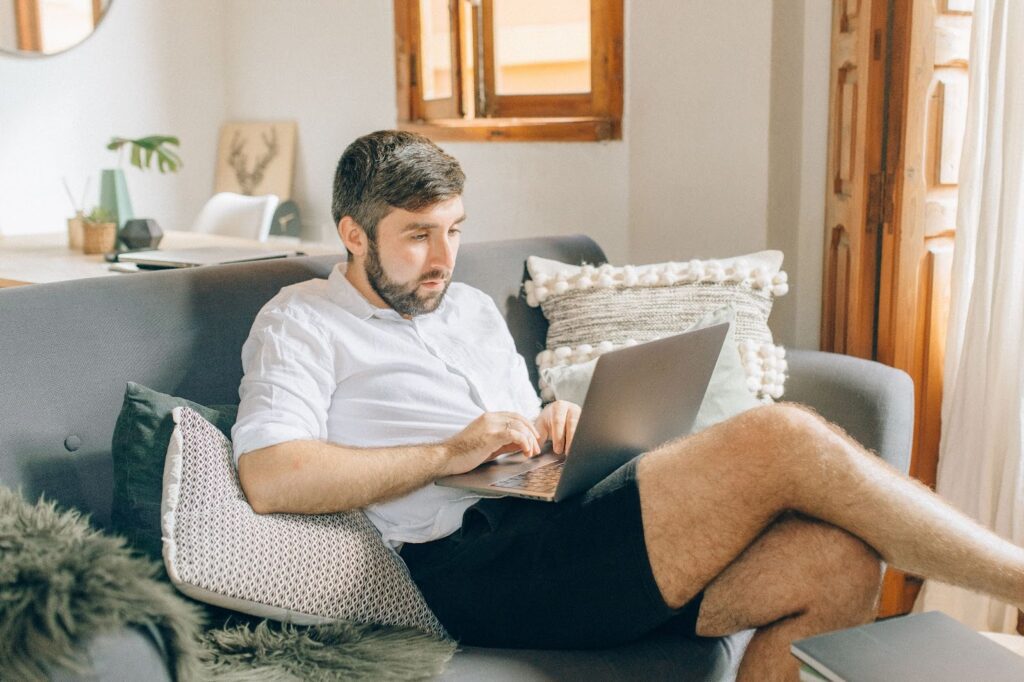 person working from home on a laptop
