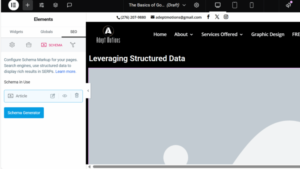 Schema Markup for an article.