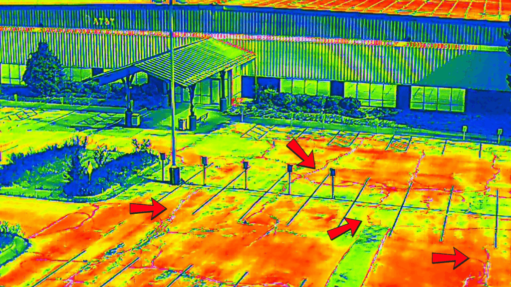 Thermal Image From Drone Showing Cracks In The Pavement
